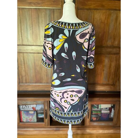 BCBGMaxazria Size Small Dress 1970's Retro Style Black with Multi Colors - Picture 3 of 5